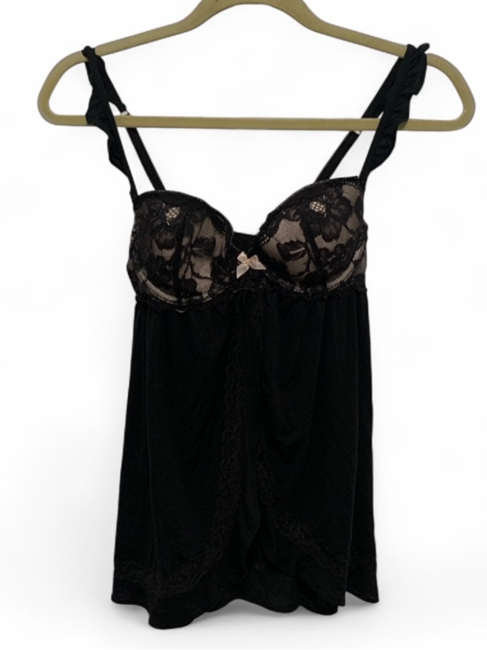 Victoria’s Secret Black Lace Trim Babydoll Split Front Chemise Tank Top